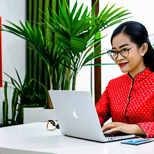 A Modern Malaysian Professional**

A successful Malaysian businesswoman in a *baju kurung*, a traditional Malay dress, working on a laptop in a bright, modern co-working space in Kuala Lumpur. The background features lush indoor plants and contemporary Malaysian art. Fully clothed, appropriate attire, safe for work, perfect anatomy, natural proportions, professional photography, high quality. Modest and professional.

**