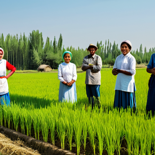 Collective Farm Life**

A group of fully clothed farmers, both men and women, working in a vast paddy field under a bright sun, appropriate attire, modest clothing, showing the "kolkhoz" in action, safe for work, perfect anatomy, correct proportions, natural poses, professional photography, high quality. In the background, traditional Moldovan houses. family-friendly.

**
