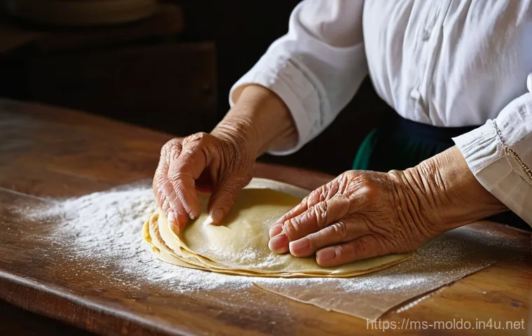 몰도바 플라치테 - **Image Prompt: The Art of Placinte Dough and Layers**
"A close-up, warm-toned photograph captur...