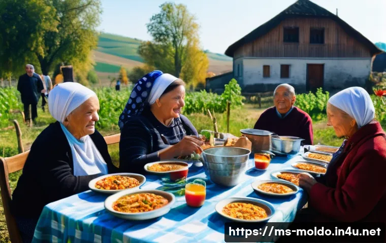 몰도바 vs 루마니아 문화 차이 - A warm, sunny autumn day in a traditional Moldovan village. Families are gathered outdoors, celebrat...